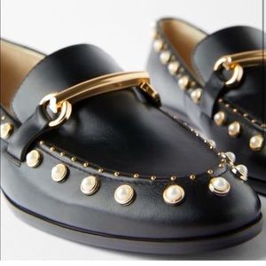Zara Studded Pearl Loafers